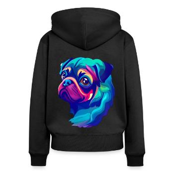 Mops - Frauen Premium Bio Zip Hoodie - Schwarz - Hinten - Julia (174cm)