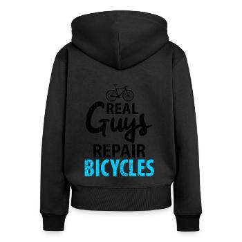 Fahrradwerkstatt Fahrradmonteur Fahrrad Herren - Frauen Premium Bio Zip Hoodie - Schwarz - Hinten - Julia (174cm)