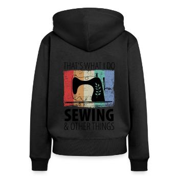 Nähen Nähmaschine - Frauen Premium Bio Zip Hoodie - Schwarz - Hinten - Julia (174cm)