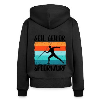 Speerwurf Speerwerfen Speerwerfer - Frauen Premium Bio Zip Hoodie - Schwarz - Hinten - Julia (174cm)