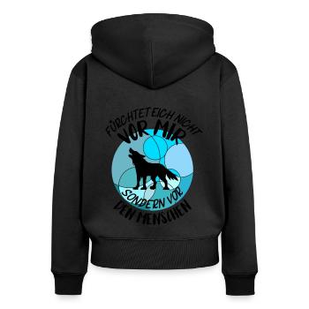 Wolf Wölfe Wolfsrudel - Frauen Premium Bio Zip Hoodie - Schwarz - Hinten - Julia (174cm)
