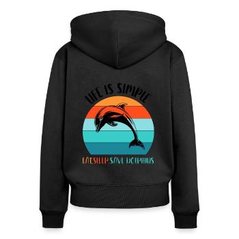 Dauphins Dauphins Mammifères marins - Sweat à capuche zippé Premium bio Femme - noir - Dos - Julia (174cm)
