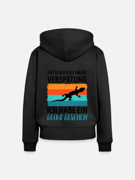 GECKO - Frauen Premium Bio Zip Hoodie - Schwarz