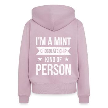 Ich Bin Ein Minz-schokoladenstückchen Für - Frauen Premium Bio Zip Hoodie - Altrosa - Hinten - Julia (174cm)