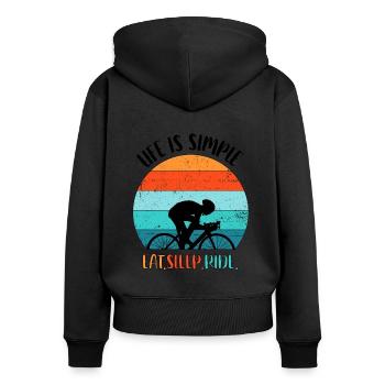 Fahrradsport Rennrad Fahrrad Gravel Zeitfahrrad - Frauen Premium Bio Zip Hoodie - Schwarz - Hinten - Julia (174cm)