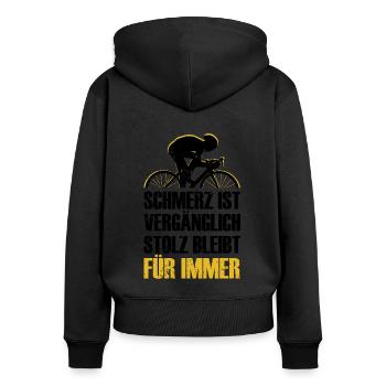 Fahrradsport Rennrad Fahrrad Gravel Zeitfahrrad - Frauen Premium Bio Zip Hoodie - Schwarz - Hinten - Julia (174cm)