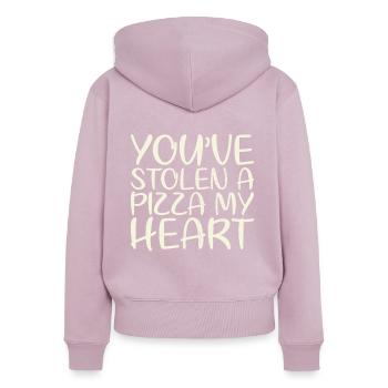 Tu as volé une pizza, mon cœur design - Sweat à capuche zippé Premium bio Femme - rose poudré - Dos - Julia (174cm)
