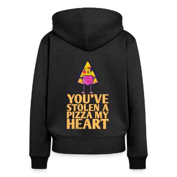 Tu as volé une pizza, mon cœur design - Sweat à capuche zippé Premium bio Femme - noir - Dos - Julia (174cm)