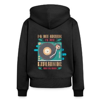 Schallplattenspieler Sammeln, Schallplatte - Frauen Premium Bio Zip Hoodie - Schwarz - Hinten - Julia (174cm)