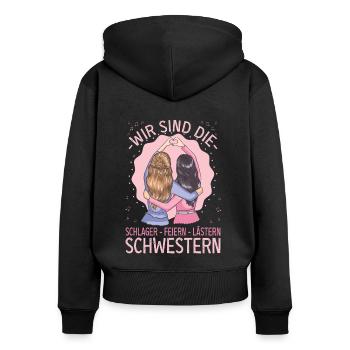 Wir sind die Schlager Feiern Lästern Schwestern - Frauen Premium Bio Zip Hoodie - Schwarz - Hinten - Julia (174cm)