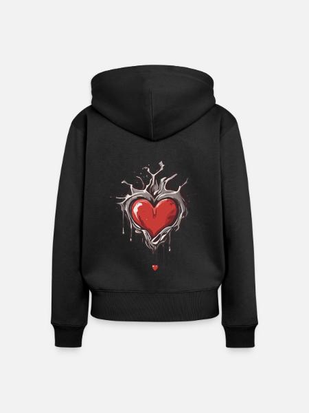 Herz schmilzt mit Struktur - Frauen Premium Bio Zip Hoodie - Schwarz