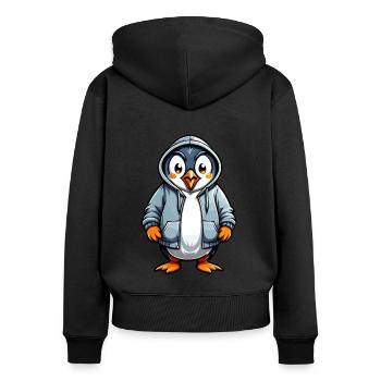 Süßer Pinguin in Jacke - Frauen Premium Bio Zip Hoodie - Schwarz - Hinten - Julia (174cm)