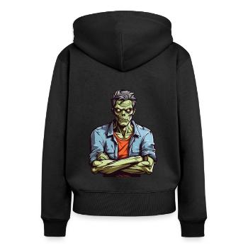 Zombie genervt - Frauen Premium Bio Zip Hoodie - Schwarz - Hinten - Julia (174cm)
