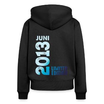 Limited Edition Juli 2013 Legendär Seit Juli 2013 - Frauen Premium Bio Zip Hoodie - Schwarz - Hinten - Julia (174cm)