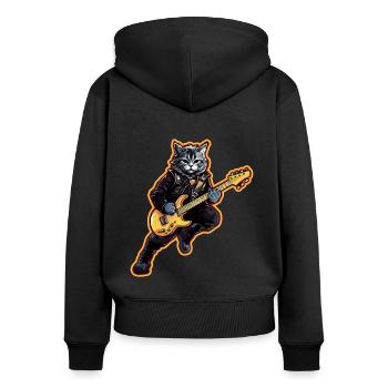 Musiker Katze Rocker Gitarre Instrumente Liebe - Frauen Premium Bio Zip Hoodie - Schwarz - Hinten - Julia (174cm)