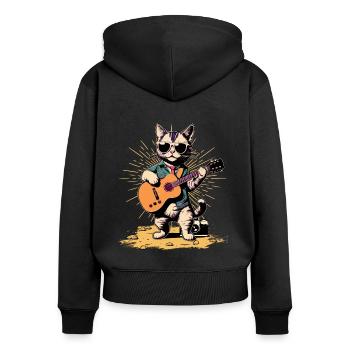 Musiker Cat Rocker Akustikgitarre Instrumente - Frauen Premium Bio Zip Hoodie - Schwarz - Hinten - Julia (174cm)