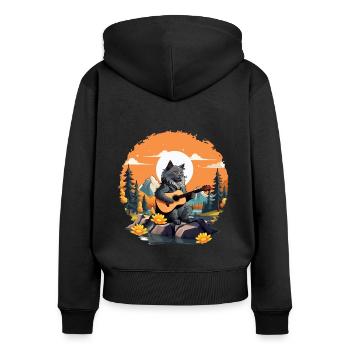 Bergkatze Spielt Gitarre Instrumente Rock Niedlich - Frauen Premium Bio Zip Hoodie - Schwarz - Hinten - Julia (174cm)