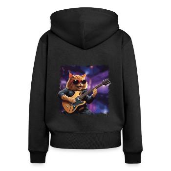 Lustige Katze Spielt Gitarre Instrumente Niedlich - Frauen Premium Bio Zip Hoodie - Schwarz - Hinten - Julia (174cm)