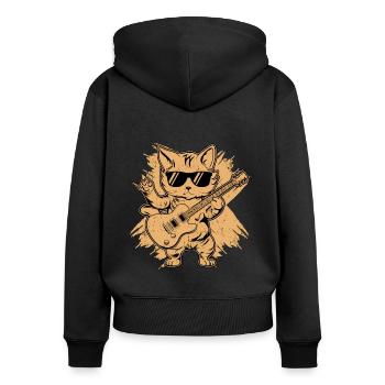 Metallkatze Spielt Akustikgitarre Rock Süßes Kätzchen - Frauen Premium Bio Zip Hoodie - Schwarz - Hinten - Julia (174cm)