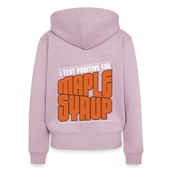 Ich teste positives Ahornsirup-Klopfen Ahornblatt - Frauen Premium Bio Zip Hoodie - Altrosa - Hinten - Julia (174cm)