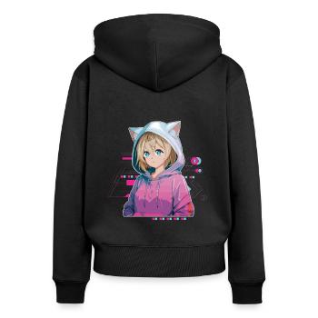 Anime Manga Hard Techno Dark Tekno - Frauen Premium Bio Zip Hoodie - Schwarz - Hinten - Julia (174cm)