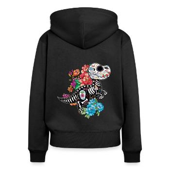 Dinosaurier Skelett Muertos Tag der Toten Halloween - Frauen Premium Bio Zip Hoodie - Schwarz - Hinten - Julia (174cm)