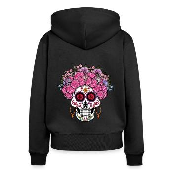Mexikanischer Muertos Tag Des Toten Halloween Blumen - Frauen Premium Bio Zip Hoodie - Schwarz - Hinten - Julia (174cm)