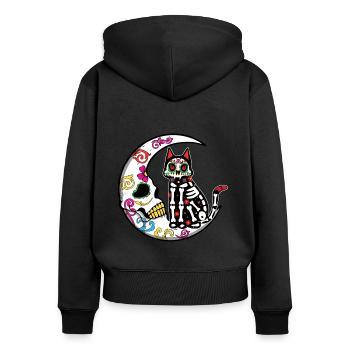 Blumenskelett Muertos Tag Des Toten Halloween Mond - Frauen Premium Bio Zip Hoodie - Schwarz - Hinten - Julia (174cm)
