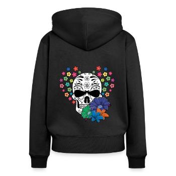 Blume Skelett Muertos Tag Des Toten Halloween - Frauen Premium Bio Zip Hoodie - Schwarz - Hinten - Julia (174cm)