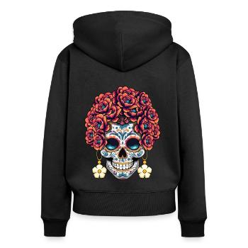 Bunte Blumen Muertos Tag der Toten Halloween - Frauen Premium Bio Zip Hoodie - Schwarz - Hinten - Julia (174cm)
