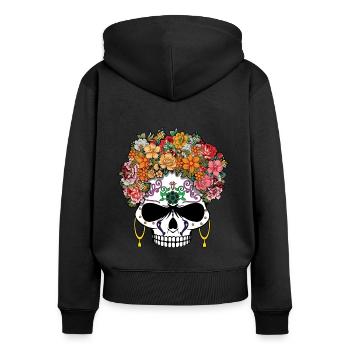 Gruseliges Skelett Muertos Tag der Toten Halloween - Frauen Premium Bio Zip Hoodie - Schwarz - Hinten - Julia (174cm)
