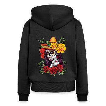 La Calavera Skelett Muertos Tag Des Toten Halloween - Frauen Premium Bio Zip Hoodie - Schwarz - Hinten - Julia (174cm)