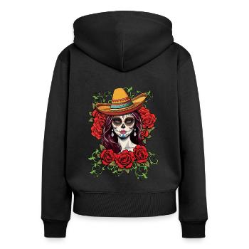 Calavera Skelett Muertos Tag der Toten Halloween - Frauen Premium Bio Zip Hoodie - Schwarz - Hinten - Julia (174cm)