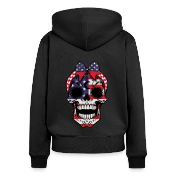 US-Flagge Skelett Muertos Tag der Toten Halloween - Frauen Premium Bio Zip Hoodie - Schwarz - Hinten - Julia (174cm)