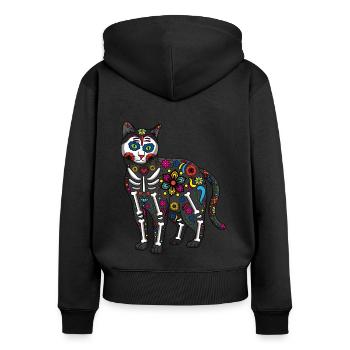 Gruselige Katze Blumen Muertos Tag Des Toten Halloween - Frauen Premium Bio Zip Hoodie - Schwarz - Hinten - Julia (174cm)