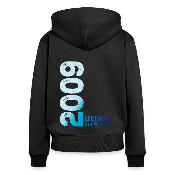 Limited Edition November 2009 Legendär Seit - Frauen Premium Bio Zip Hoodie - Schwarz - Hinten - Julia (174cm)