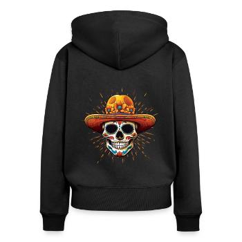 Carnaval coloré mexicain avec chapeau et fleurs - Sweat à capuche zippé Premium bio Femme - noir - Dos - Julia (174cm)