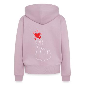 Geste de la main aimant avec coeur pour romantique - Sweat à capuche zippé Premium bio Femme - rose poudré - Dos - Julia (174cm)