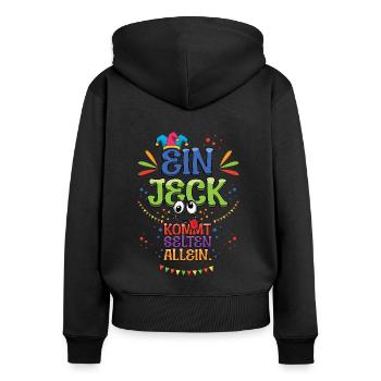Carnaval : A Jeck vient rarement seul - Sweat à capuche zippé Premium bio Femme - noir - Dos - Julia (174cm)