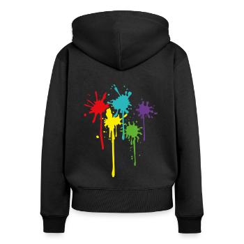 Carnaval Couleurs vives Taches Éclaboussures de couleur - Sweat à capuche zippé Premium bio Femme - noir - Dos - Julia (174cm)