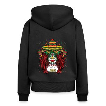 Bunte Tag der Toten Frau mit Sombrero - Frauen Premium Bio Zip Hoodie - Schwarz - Hinten - Julia (174cm)