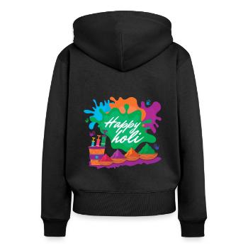 Holi Festival Farbenfrohes Happy Holi Erlebnis - Frauen Premium Bio Zip Hoodie - Schwarz - Hinten - Julia (174cm)
