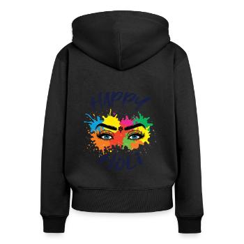 Happy Holi Festival Motif Oeil Coloré - Sweat à capuche zippé Premium bio Femme - noir - Dos - Julia (174cm)