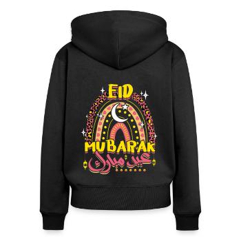 Eid Mubarak Regenbogen Mond und Sterne Design - Frauen Premium Bio Zip Hoodie - Schwarz - Hinten - Julia (174cm)