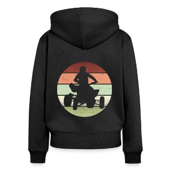 Quad, Oldtimer-Quad-Leidenschaft - Frauen Premium Bio Zip Hoodie - Schwarz - Hinten - Julia (174cm)