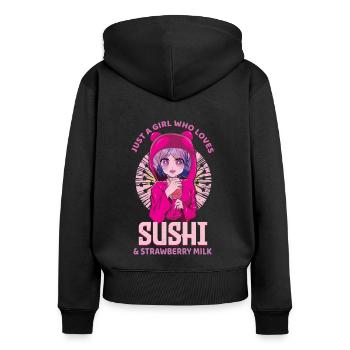 Girl Who Loves Sushi And Strawberry Milk Sushi - Frauen Premium Bio Zip Hoodie - Schwarz - Hinten - Julia (174cm)