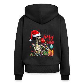 Ho Ho Holy What A Year Skeleton Drinking Coffee - Frauen Premium Bio Zip Hoodie - Schwarz - Hinten - Julia (174cm)