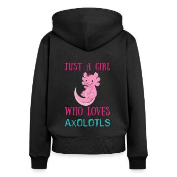 Girl Loves Axolotls Cute Fish Kawaii Axolotl - Women's Premium Organic Zip Hoodie - black - Back - Julia (174cm)
