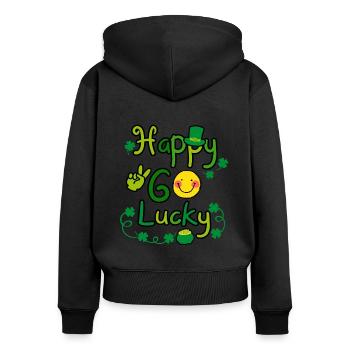 Happy Go Lucky Leprechaun Hat Smiley - Frauen Premium Bio Zip Hoodie - Schwarz - Hinten - Julia (174cm)