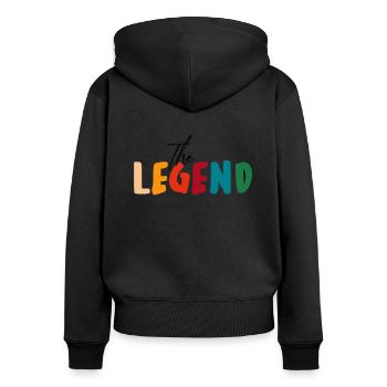 La légende L’héritage papa et moi - Sweat à capuche zippé Premium bio Femme - noir - Dos - Julia (174cm)